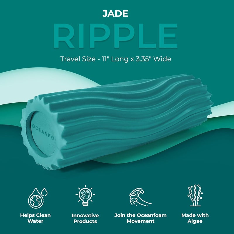 Oceanfoam Ripple Travel Foam Roller (11" x 3.35") Firm Mini Foam Roller for Physical Therapy, Deep Tissue Massage, Back Pain - High Density, Ergonomic Wave Textured - Yoga, Pilates, Exercise (Jade) - Image 4